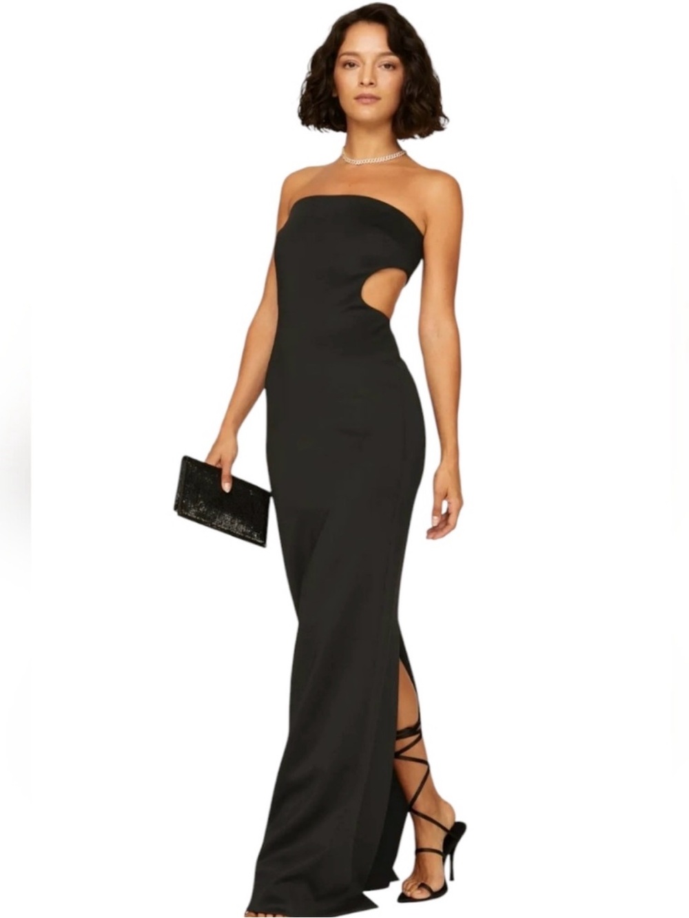 Black Halo Chana Gown Strapless Black Cutout Maxi Dress A